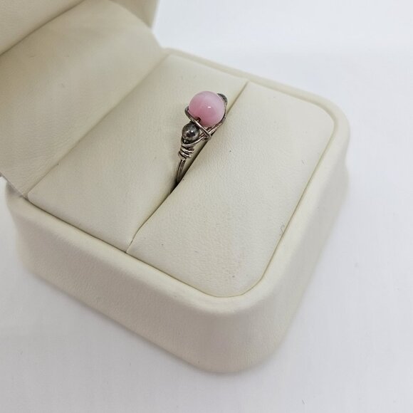 Sterling Silver Ring with Synthetic Pink Tiger's Eye Stone - Picture 3 of 7